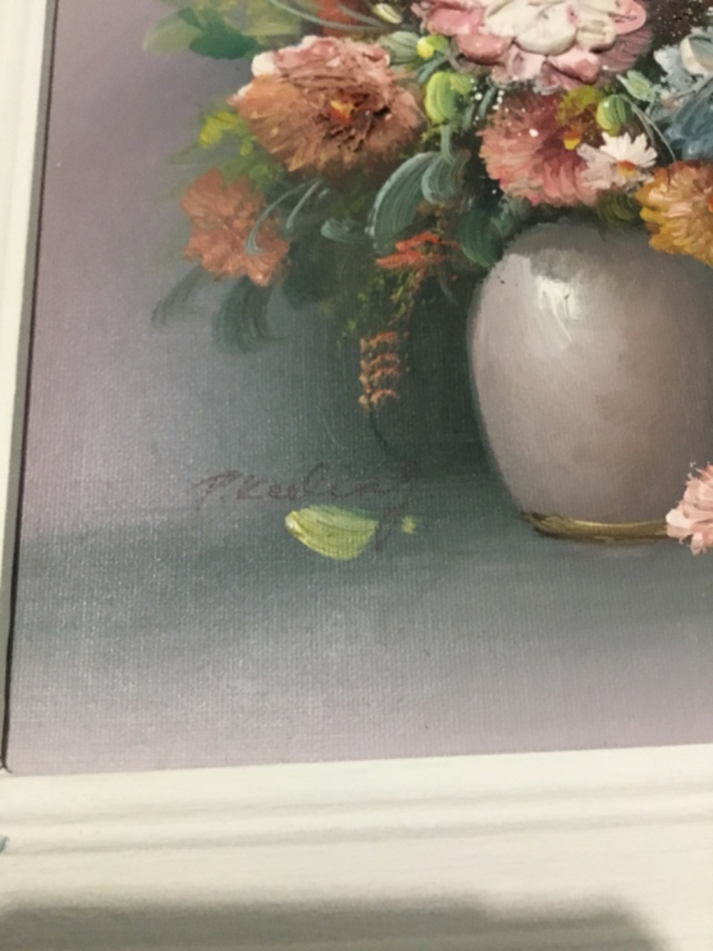 Original Signed Oil Painting on Wood Panel "P. Keeling” Vintage Floral Still Lif - Picture 4 of 6